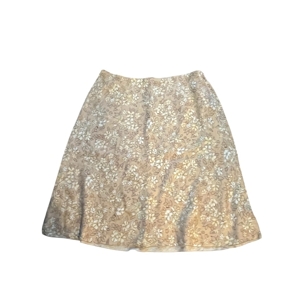 J. Jill 100% Linen Floral Midi Skirt Medium Cottagecore A-Line Spring Neutral